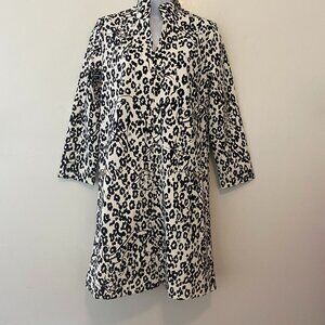 Lilly Pulitzer Rosie Shift Dress Black & White Womens Small 3/4 Sleeve Leopard